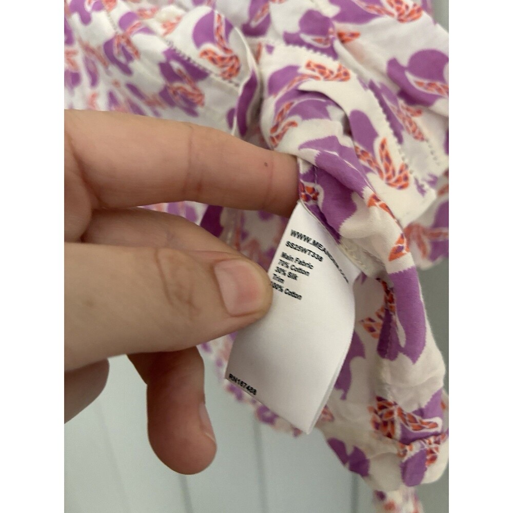 ME+EM Birds of Paradise Blouse 8 Purple White Silk Cotton Blend Button Front - Picture 5 of 7